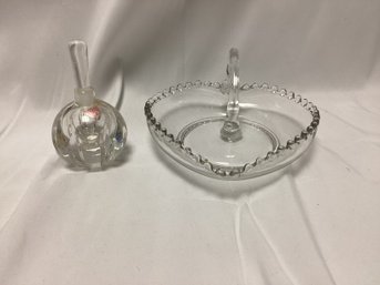 Orrefors Crystal Perfume Bottle & Imperial Glass Heart Dish
