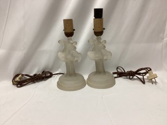 Pair Of Glass Dancing Figural Vanity Table Lamps