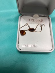 14k Yellow Gold Tiger Eye Dangle Earrings