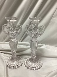 Vintage Crystal Art Deco Cut Glass Candleholders