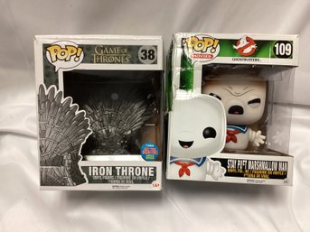 Ghostbusters Stay Puft Marshmallow Man & Game Of Thrones Iron Throne Funko Pops - Exclusive