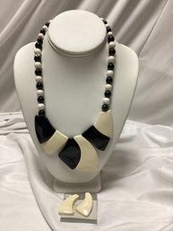 Vintage Art Deco Chunky Statement Necklace With Earrings
