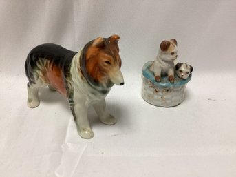 Porcelain Dog And Trinket Box