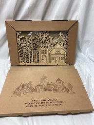 Two Crate & Barrel 2 Piece Wood Vintage City Scapes