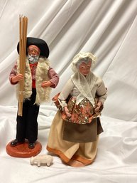 Pair Of Vintage Clay Handmade Dolls - One Signed