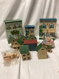 Vintage Hand Painted Wooden House Lot