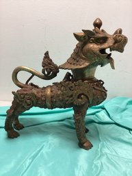 Antique Bronze Heavy Nepalese Temple Lion