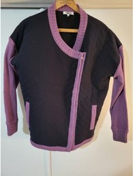 Madewell  Black Quilted Jacket Coat With Purple Knit Sleeves Sz M Sample