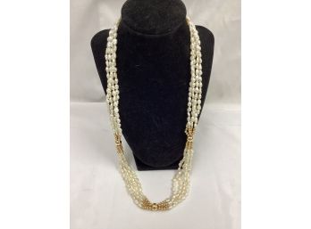 Vintage Faux Pearl And Gold Tone Necklace