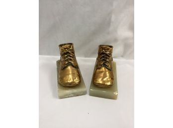 Pair Of Brass On Marble Baby Shoe Book Ends