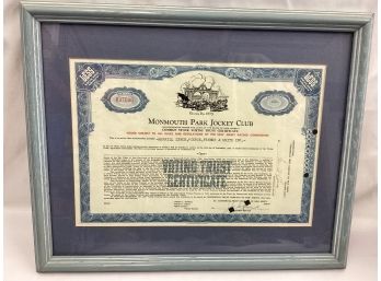 Vintage Monmouth Park, NJ Jockey Club Stock Certificate