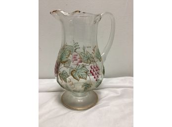 Hand Painted Grape Vine Glass Pitcher