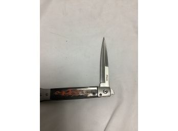 Dice/flames Stiletto Pocket Knife