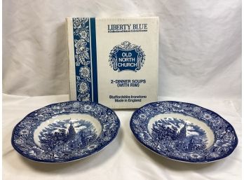 Liberty Blue Dinner Soups With Rim - Old North Church In Original Box - Set Of 2