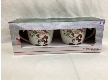 Mikasa Crystal Dish Pfaltzgraff Winterberry Santa Mugs - NIB