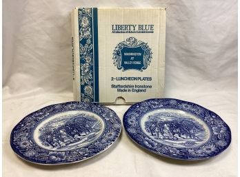 Liberty Blue Luncheon Plates - Washington At Valley Forge In Original Box - Set Of 2