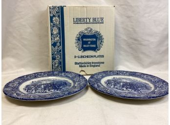 Liberty Blue Luncheon Plates - Washington At Valley Forge In Original Box - Set Of 2