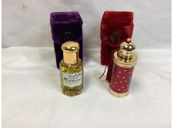 Two Perfumes In Velvet Holders