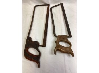 Two Antique Wooden Handle Butchers Meat Saw Hand Tools