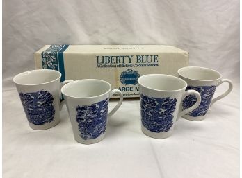 4 Liberty Blue Mugs In Original Box - Monticello