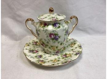 Beautiful Hand Painted Japan Sugar Jar And Saucer