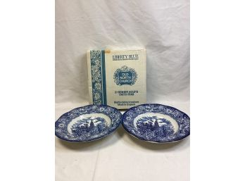 Liberty Blue Dinner Soups W/rim - Old North Church In Original Box Set Of 2