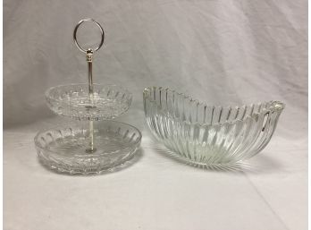 Mikasa Althea 2 Tier Glass Tidbit Plates And Cut Glass Bowl