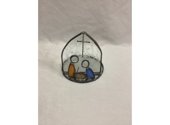 Vintage Colored Stained Glass Nativity Scene