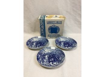 Liberty Blue Coaster/Ash Trays In Original Box - Set Of 3