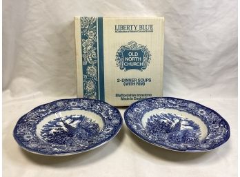 Liberty Blue Dinner Soups With Rim - Old North Church In Original Box - Set Of 2