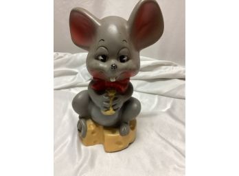 1973 Russ Berrie Vinyl Plastic Mouse On Cheese Bank