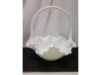 Fenton Hobnail Milk Glass Ruffled Crimped Rope Basket