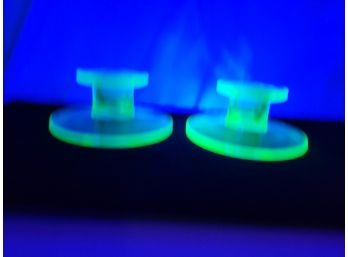 Pair Of Uranium Glass Candle Holders