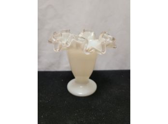 Vintage White Fenton Ruffled Vase