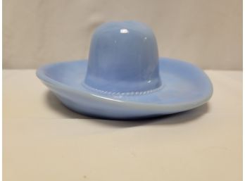 Jeannette Delphite Blue Glass Cowboy Hat Ashtray