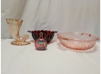 Colored Glass Lot - Ruby Glass, Orange Cornucopia, And More