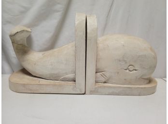 Heavy Wooden Whale Bookends