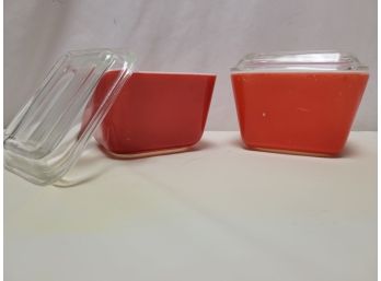 Two Pyrex Red Mini Loaf Dishes With Lids