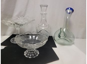 Decanter Lot And Crystal Bowls