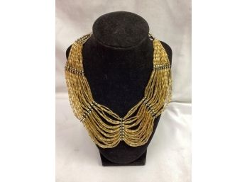 Egyptian Gold Bead Sterling Silver Clasp Necklace