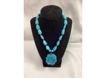 Sterling Silver Clasp Turquoise Stone Flower Necklace