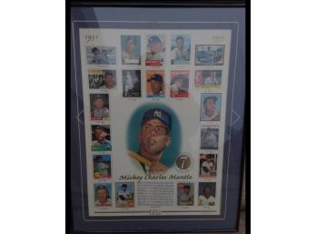 Mickey Mantle Topps Commemorative Card Sheet Framed W/coa