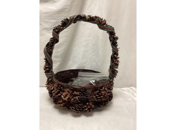 Handmade Pinecone Christmas Basket W/ribbon