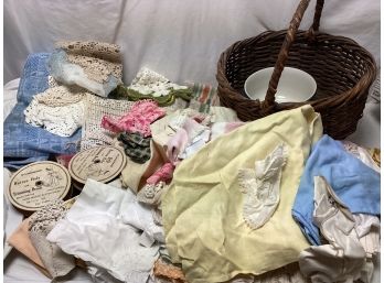 Large Lot Of Sewing, Linens Doilies, And More