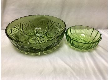 Two Green Carnival Glass Bowls