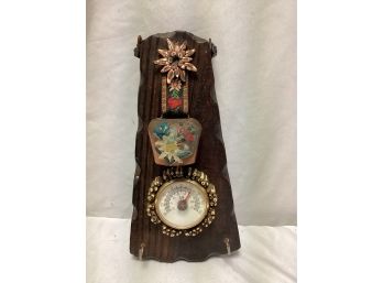 Vintage Wood Hanger Key Holder With Thermometer