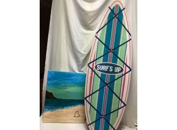 Surf's Up Surfboard And Beach Painting On Canvas