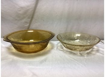 Two Amber Depression Glass Bowls