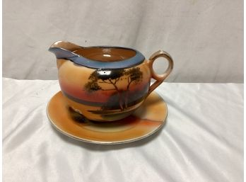 1930s Japan Lusterware Hand Painted Creamer And Dish