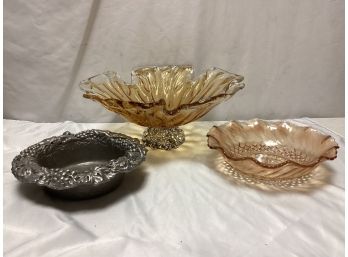 Italian Tan Large Handkerchief Bowl On Pedestal And More!